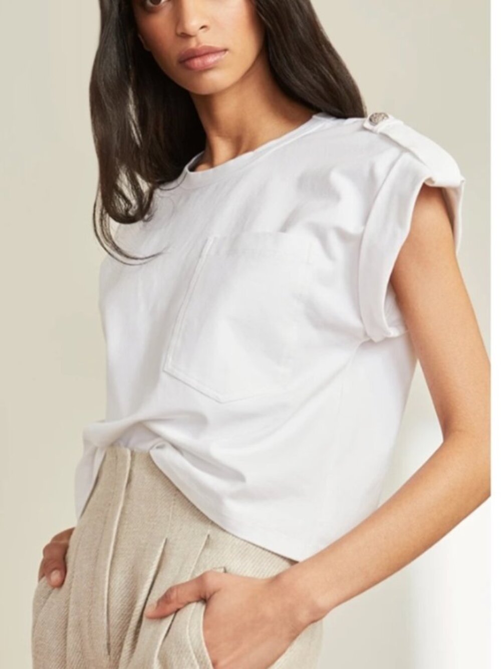 NEW Veronica Beard Jeans Eletra Top Short Sleeve Pocket in White Size Large NWT